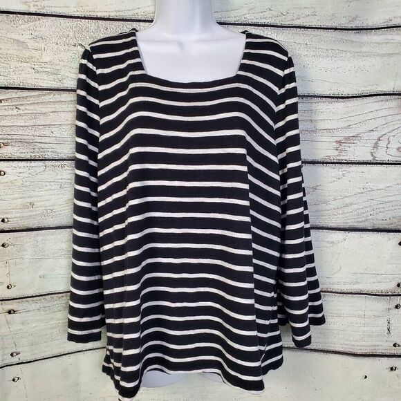 Chico’s Women’s Striped Black White Long Sleeve Top Size 3 (XL) Cotton Modal Ble - Picture 4 of 9
